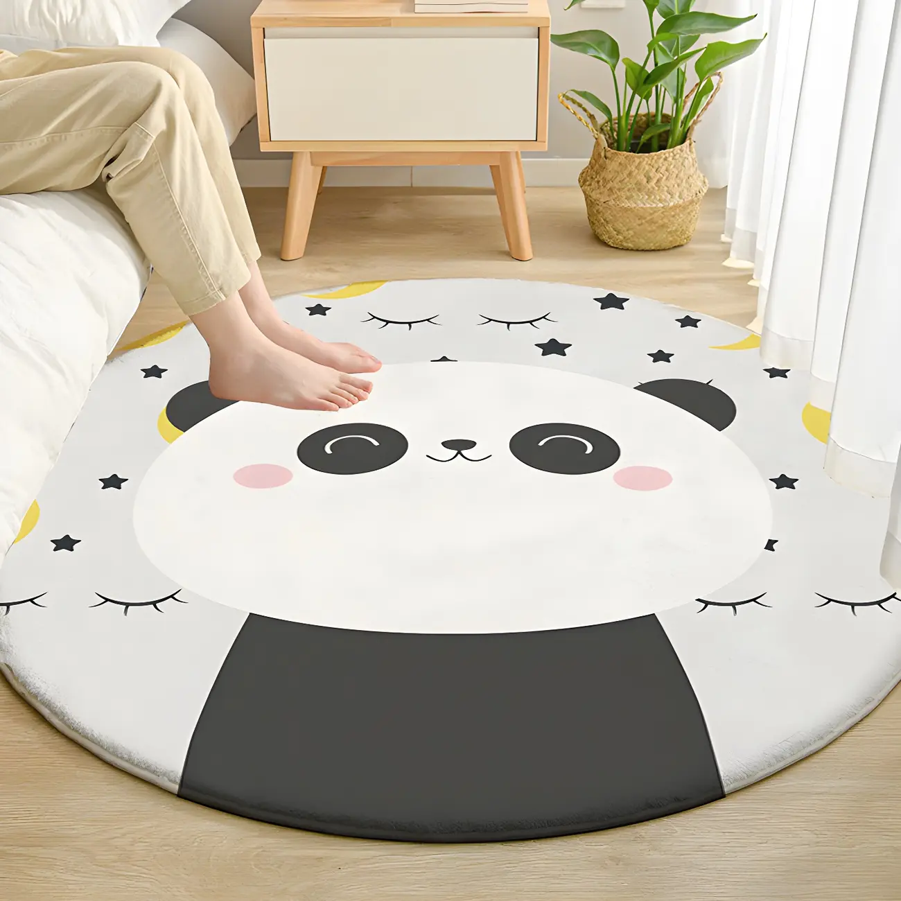 Black/Blue Kids Room Bear Pattern Round Area Rug Image - 2 | homeyfad