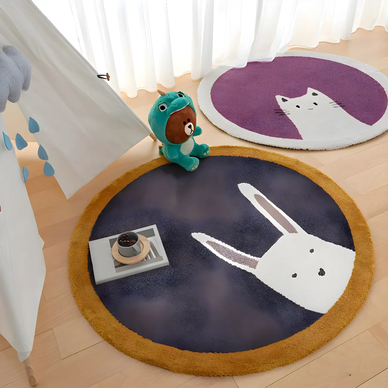 Round Polyester Kids Area Rug with Animal Pattern Image - 1 | homeyfad