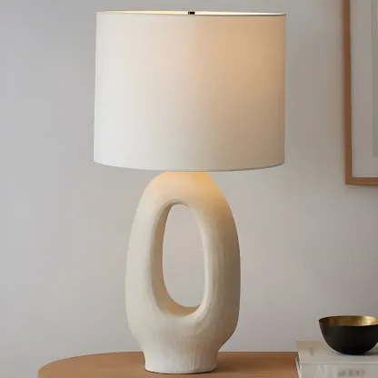 Art Deco Cylinder Shade Resin Base Table Lamp for Bedroom Image - 3