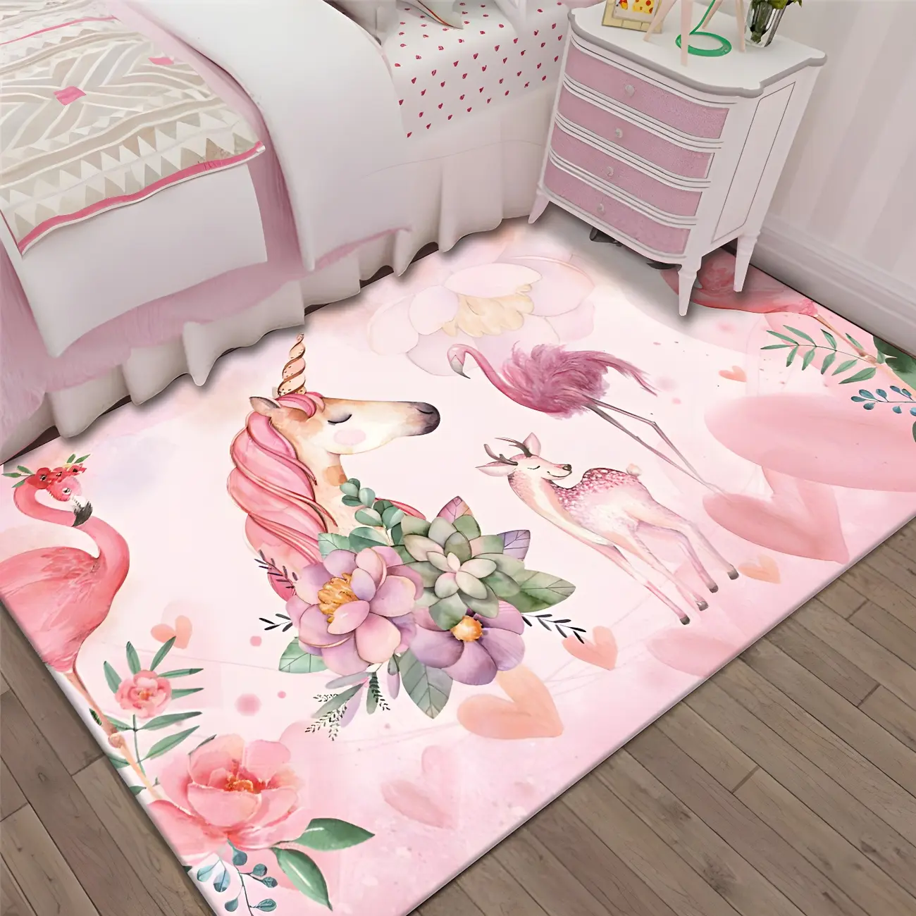 Kids Room Polyester Animals Pattern  Area Rug in Pink  Image - 2 | homeyfad