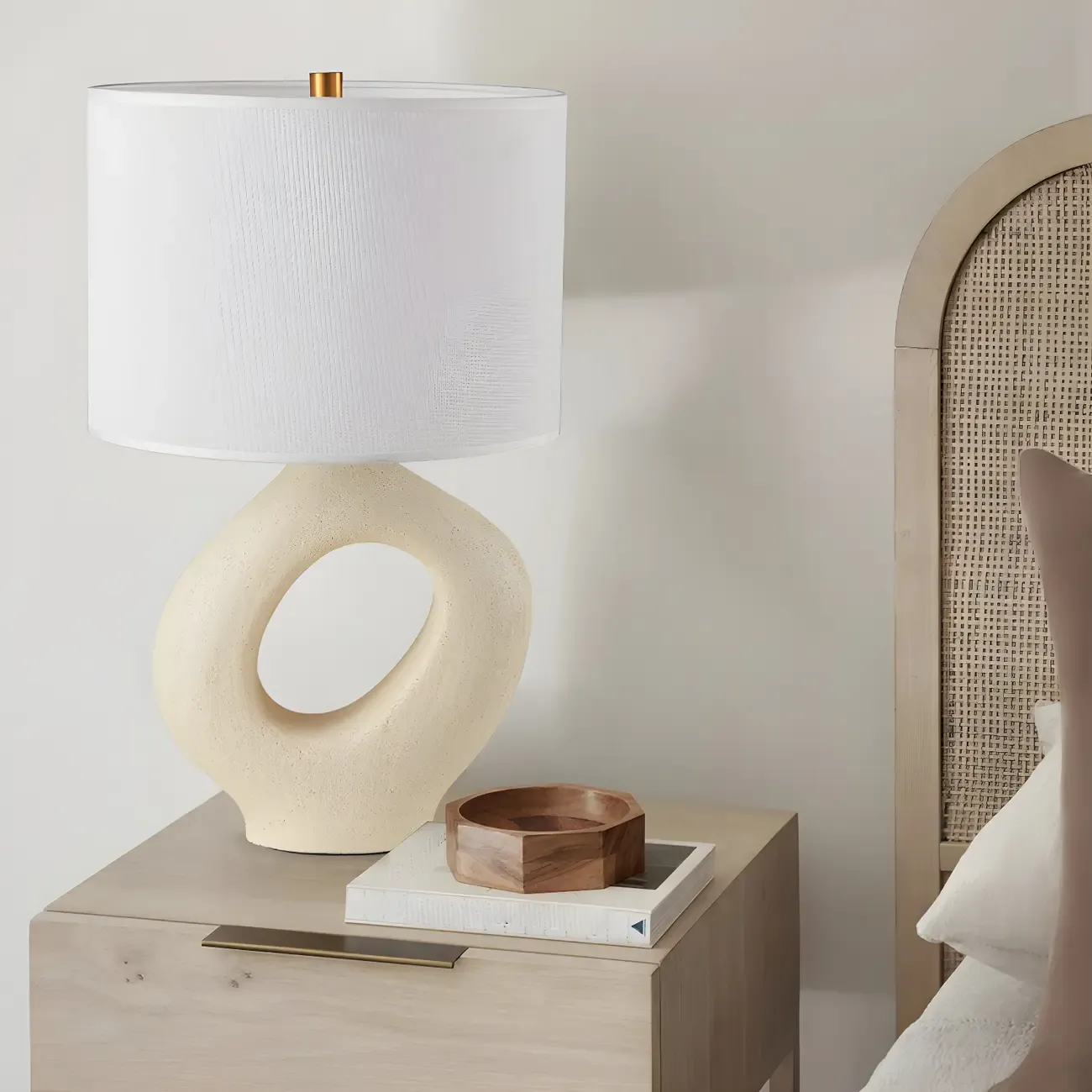 Art Deco Cylinder Shade Resin Base Table Lamp for Bedroom Image - 5