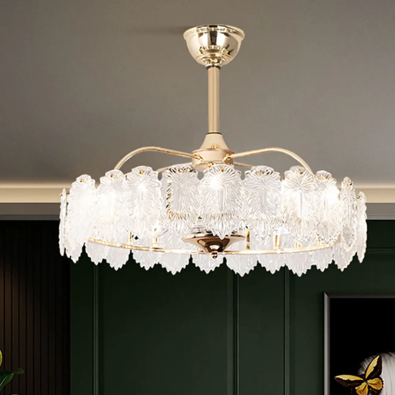 Gold 3-Blade Chandelier Ceiling Fan with Lights and Remote Image - 2 | homeyfad