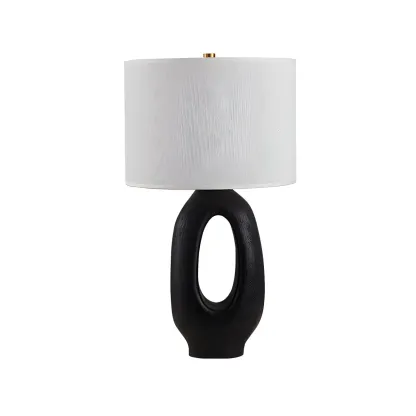 Art Deco Cylinder Shade Resin Base Table Lamp for Bedroom Image - 6