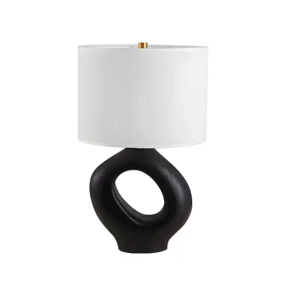 Art Deco Cylinder Shade Resin Base Table Lamp for Bedroom Image - 8