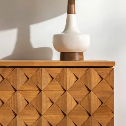 Modern Walnut Buffet Table with Drawers and Cabinets Image - 7