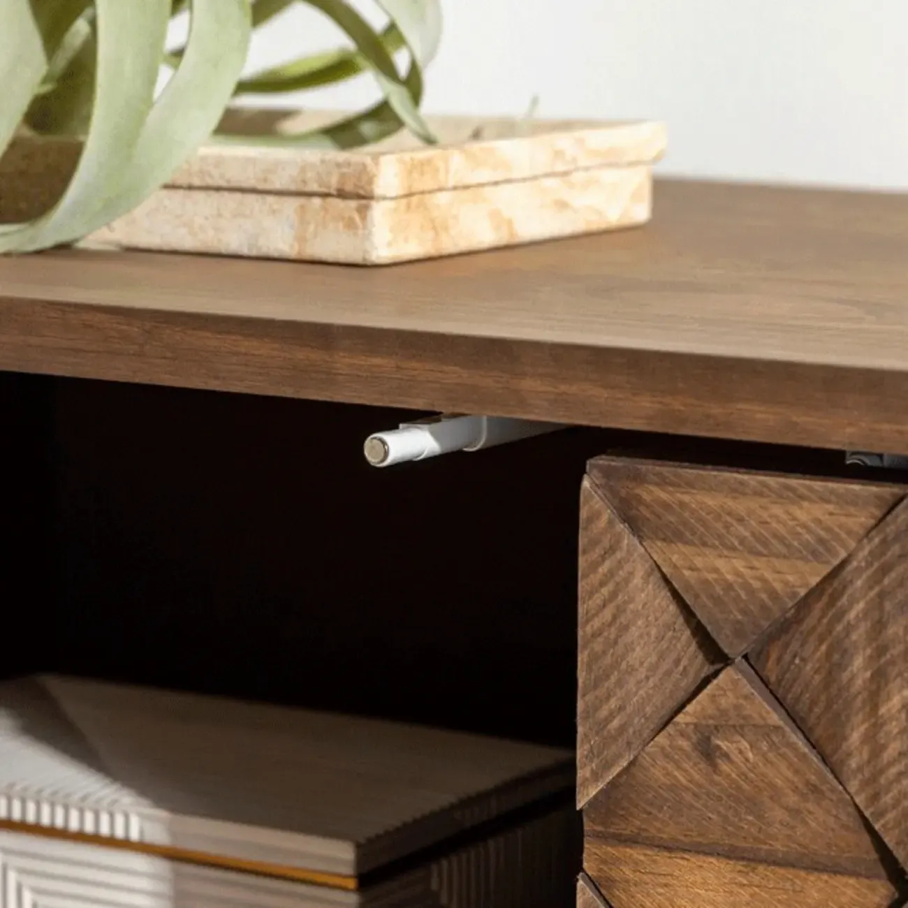 Modern Walnut Buffet Table with Drawers and Cabinets Image - 9