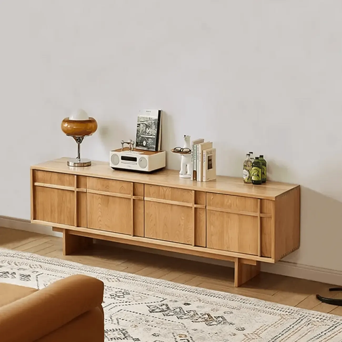 Scandinavian Wooden TV Stand with Adjustable Shelf for Home Image - 2