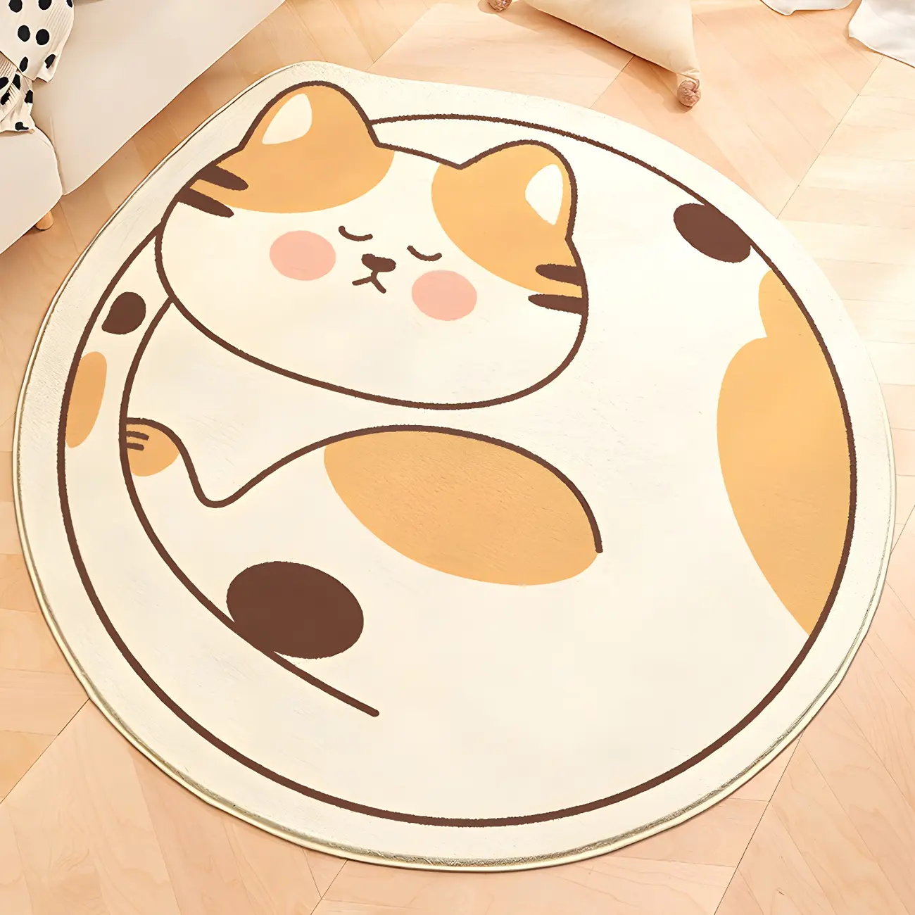 Kids Polyester Cat Pattern Round Area Rug in Brown/Apricot Image - 1 | homeyfad
