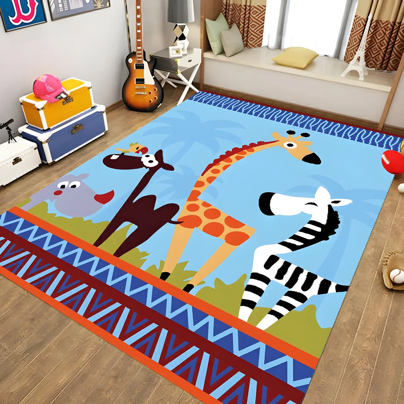 Kids Polyester Giraffe Pattern Rectangle Area Rug Image - 1 | homeyfad