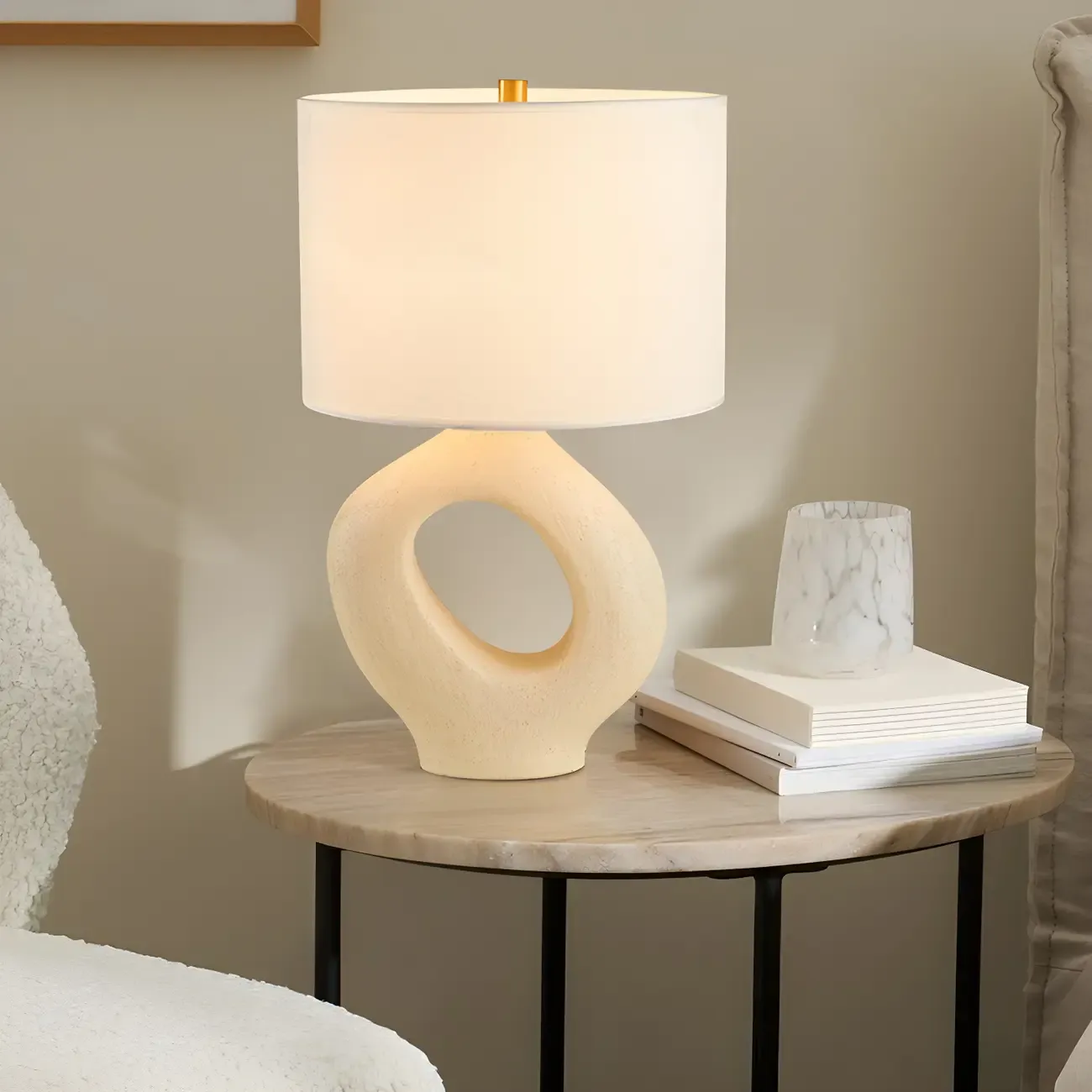 Art Deco Cylinder Shade Resin Base Table Lamp for Bedroom Image - 13