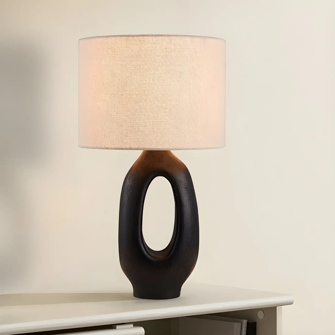 Art Deco Cylinder Shade Resin Base Table Lamp for Bedroom Image - 14 | homeyfad