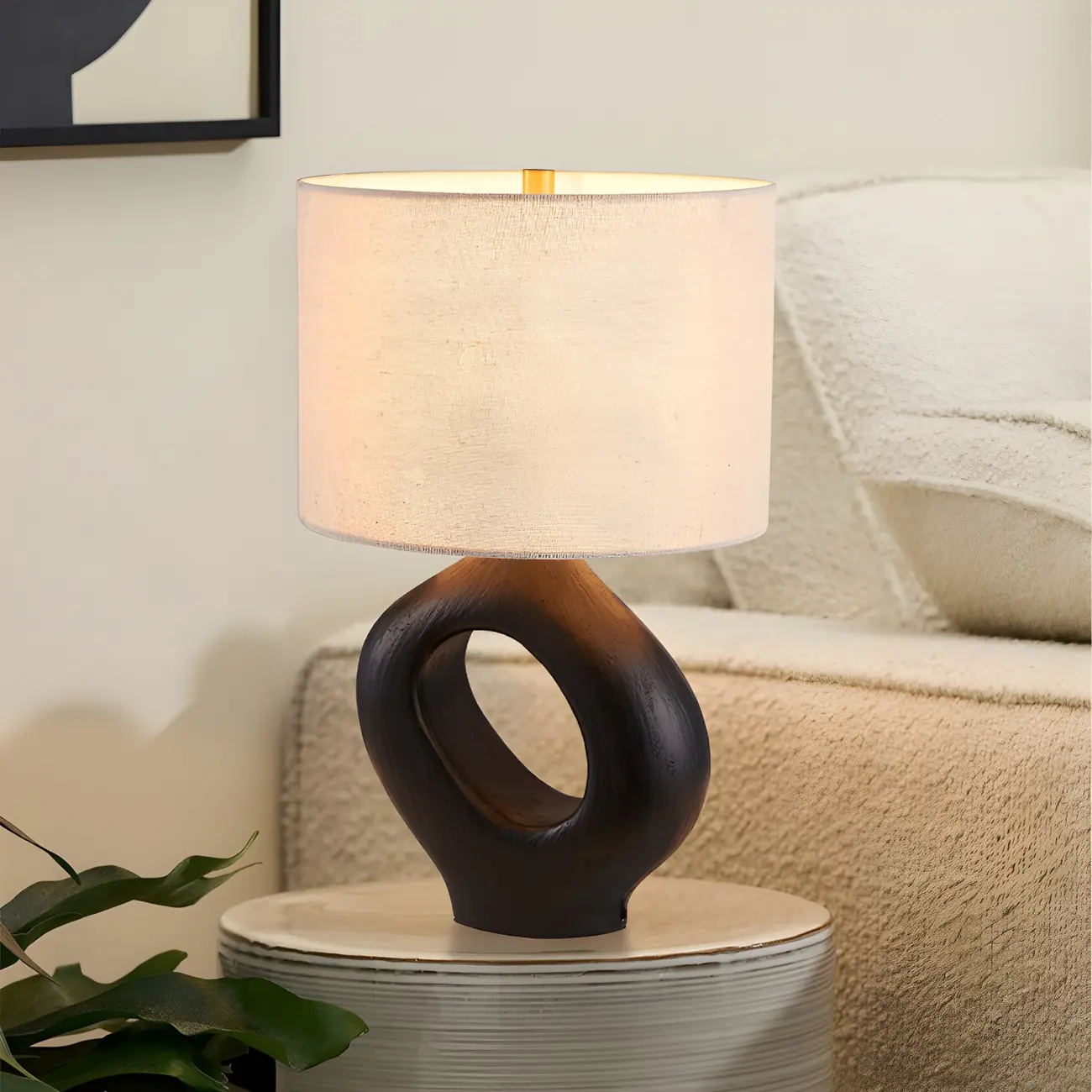 Art Deco Cylinder Shade Resin Base Table Lamp for Bedroom Image - 15 | homeyfad