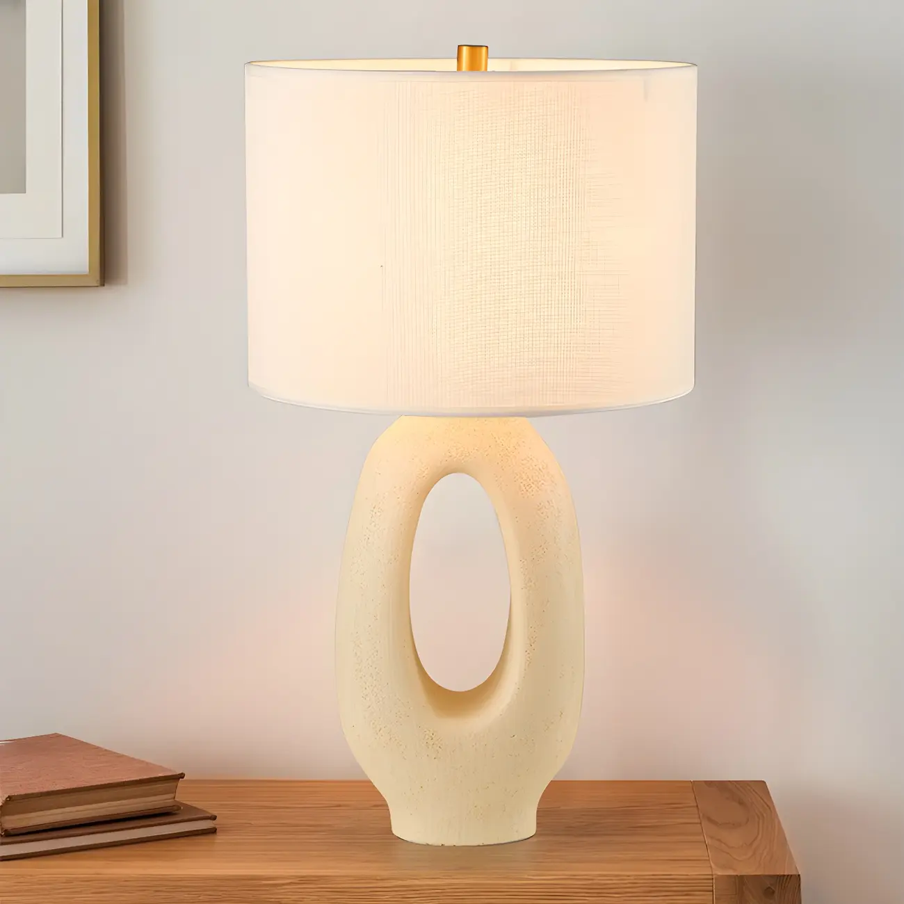 Art Deco Cylinder Shade Resin Base Table Lamp for Bedroom Image - 16 | homeyfad