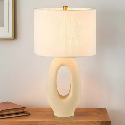 Art Deco Cylinder Shade Resin Base Table Lamp for Bedroom Image - 16