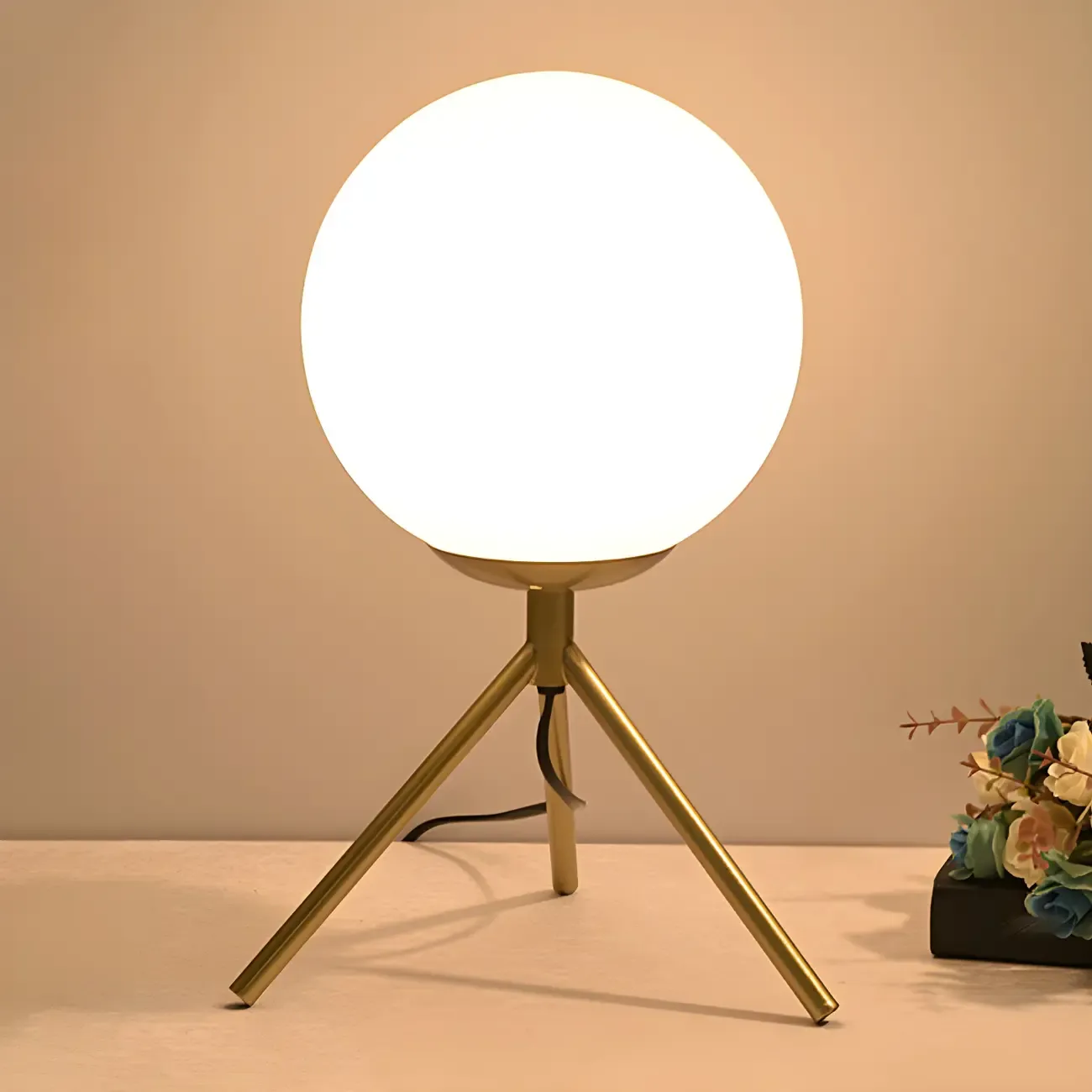 Minimalist Glass Globe Metal Night Table Lamp for Bedroom Image - 6