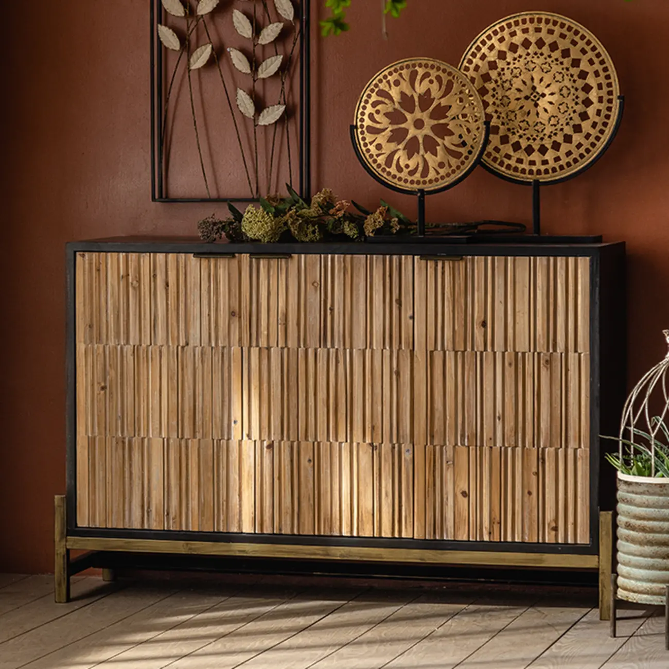 Industrial Wooden Freestanding Cabinet for Living Room Storage Image - 2 | homeyfad