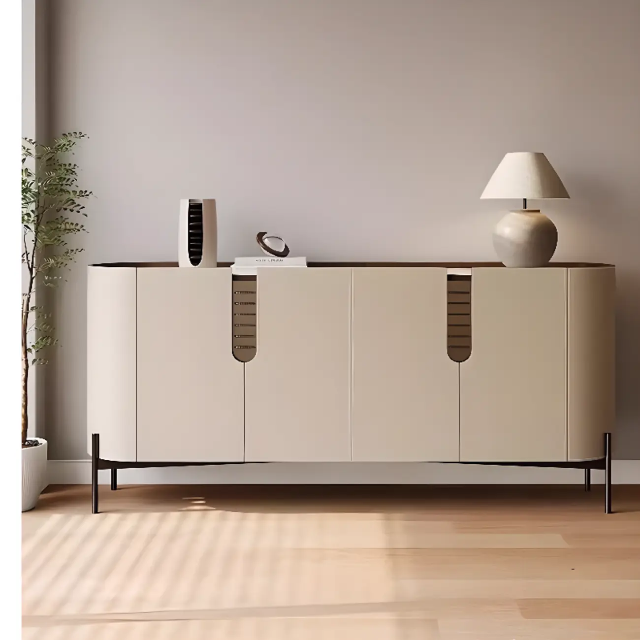 Modern Beige Stone Accent Cabinet with 4 Straight Legs Image - 1 | homeyfad