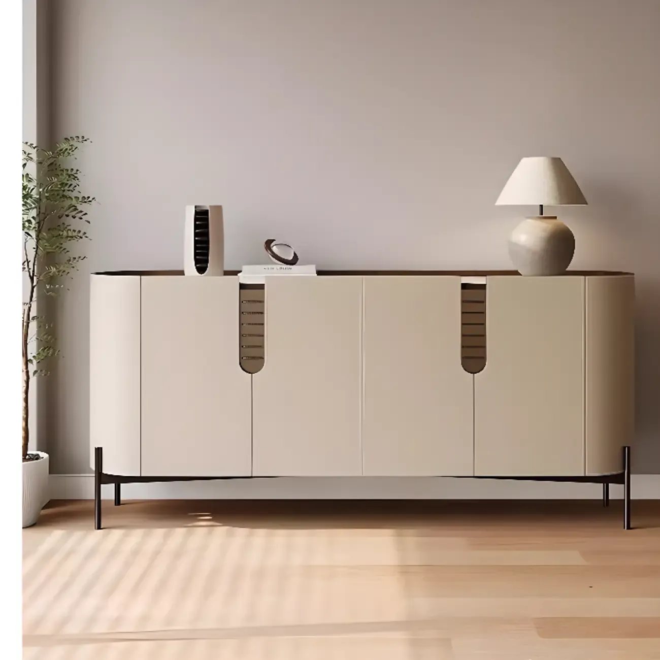 Modern Beige Stone Accent Cabinet with 4 Straight Legs Image - 1