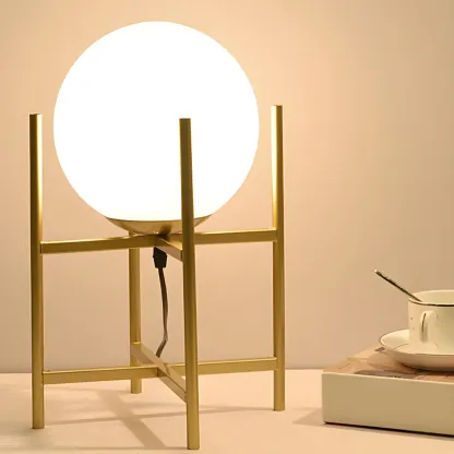 Minimalist Glass Globe Metal Night Table Lamp for Bedroom Image - 5