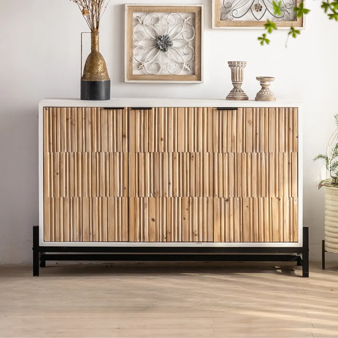Industrial Wooden Freestanding Cabinet for Living Room Storage Image - 3