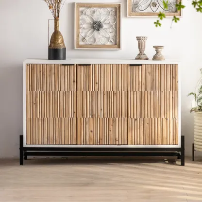 Industrial Wooden Freestanding Cabinet for Living Room Storage Image - 3