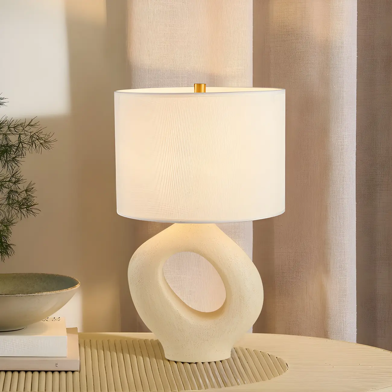 Art Deco Cylinder Shade Resin Base Table Lamp for Bedroom Image - 19 | homeyfad