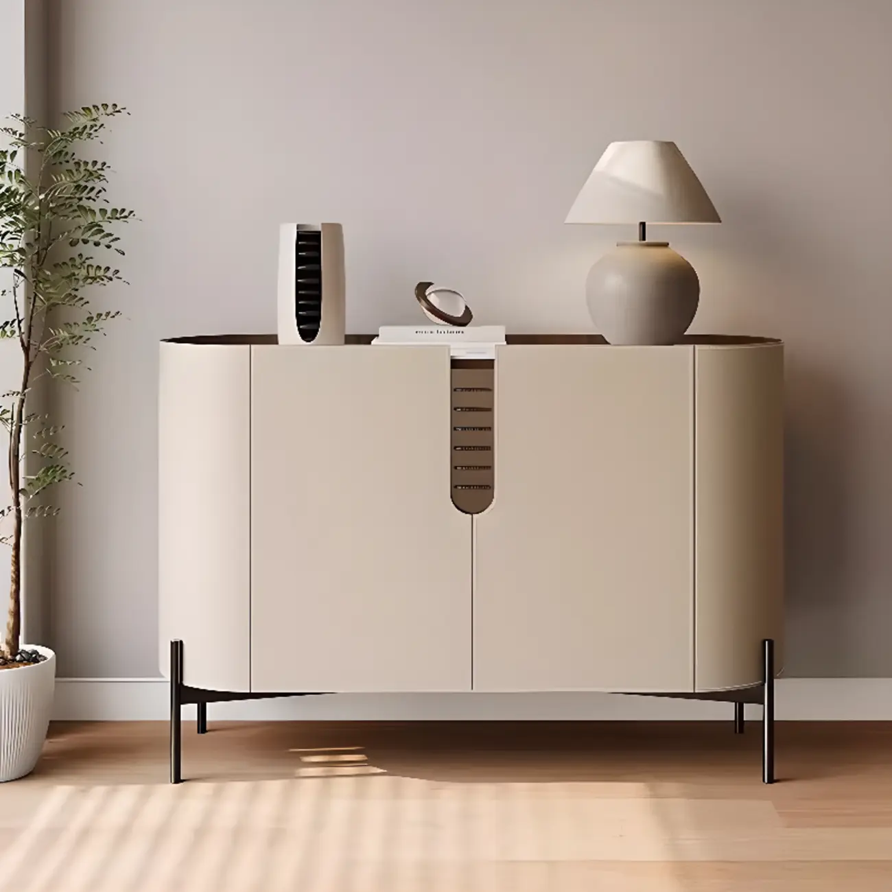 Modern Beige Stone Accent Cabinet with 4 Straight Legs Image - 2 | homeyfad