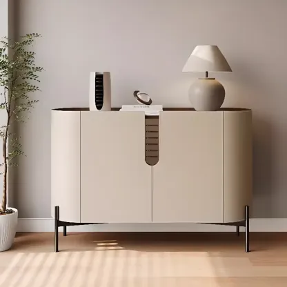 Modern Beige Stone Accent Cabinet with 4 Straight Legs Image - 2