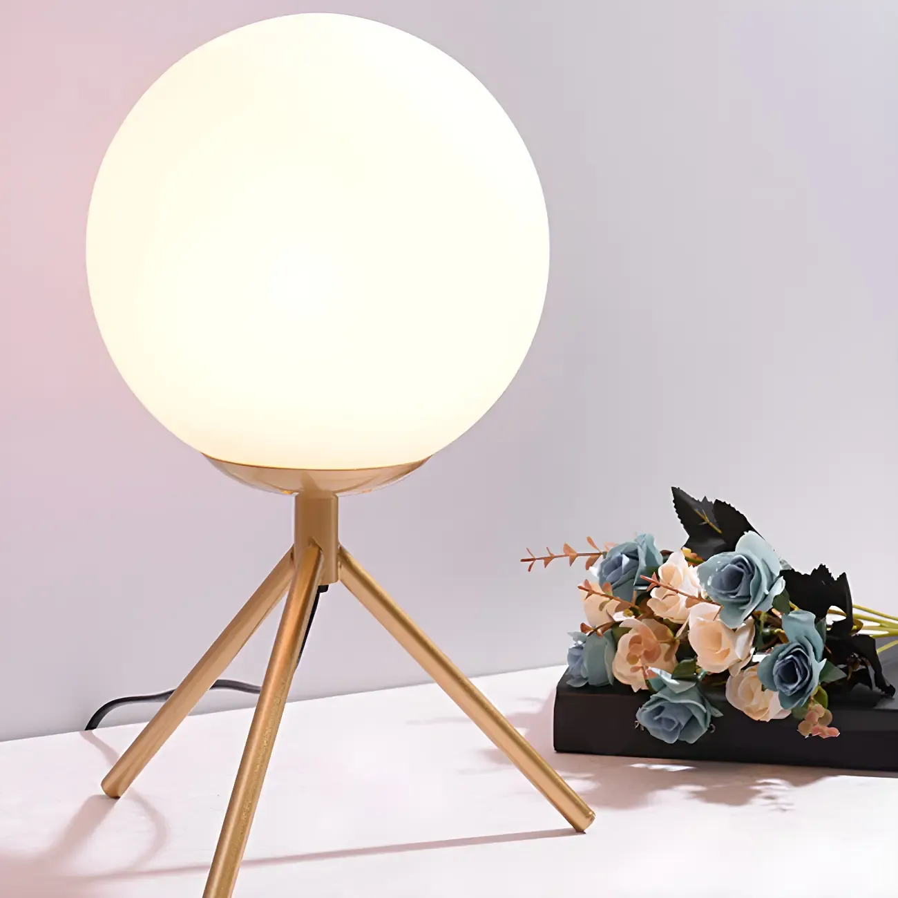 Minimalist Glass Globe Metal Night Table Lamp for Bedroom Image - 1