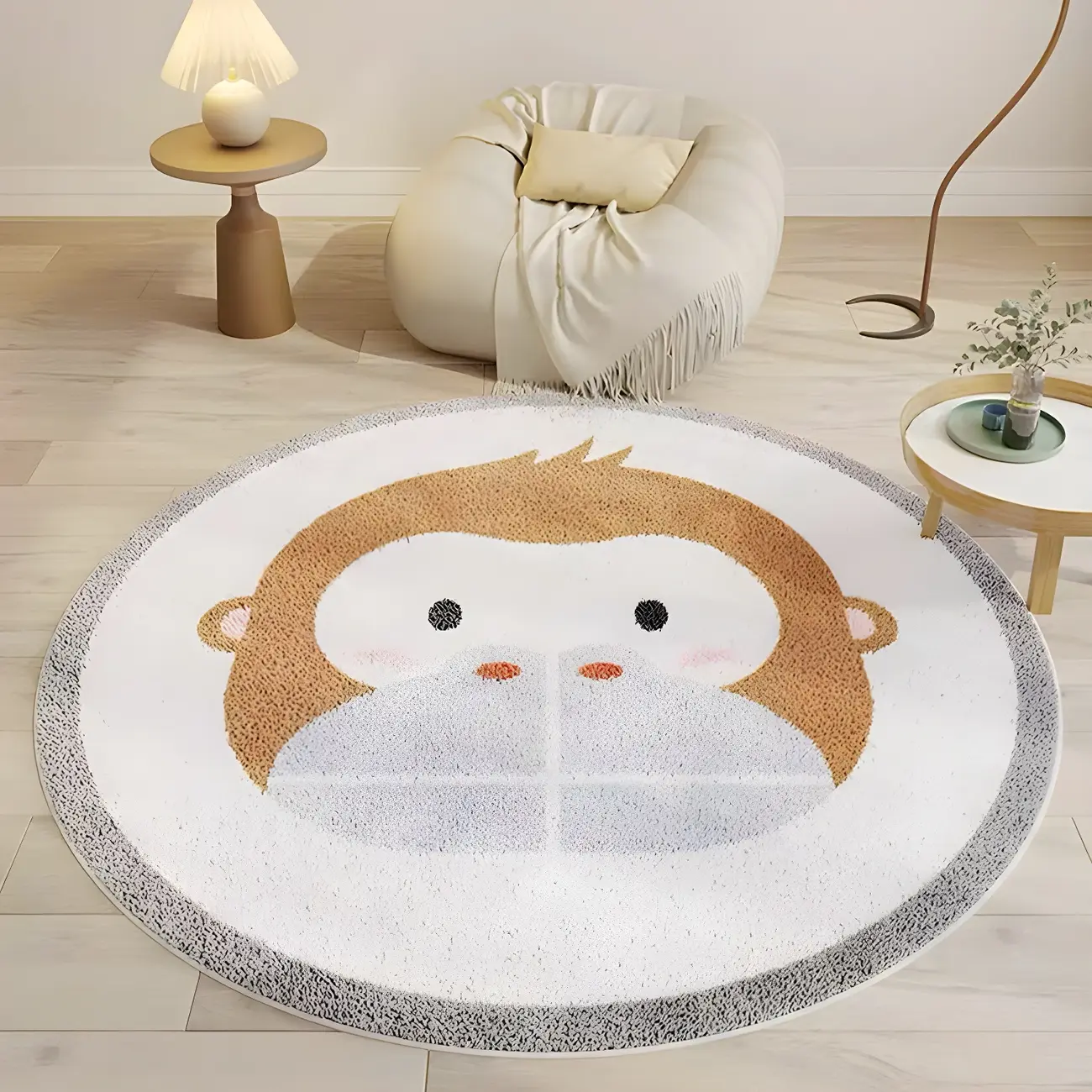 Kids Round Polyester Monkey Pattern Living Room Area Rug Image - 1 | homeyfad