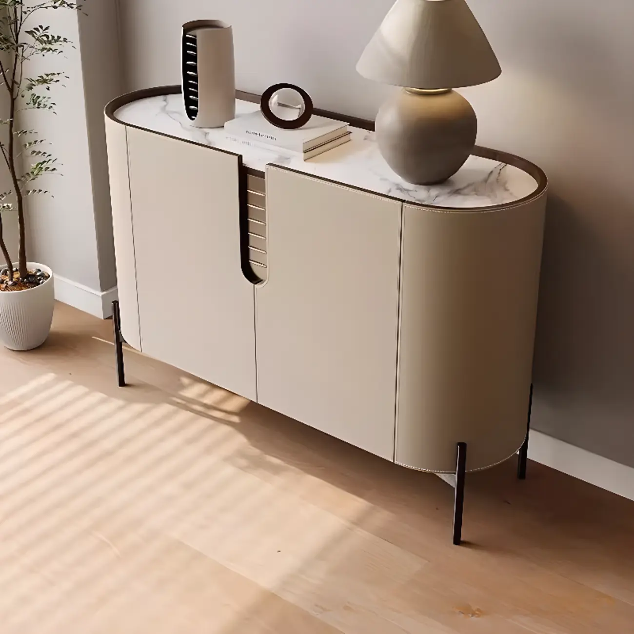 Modern Beige Stone Accent Cabinet with 4 Straight Legs Image - 3 | homeyfad