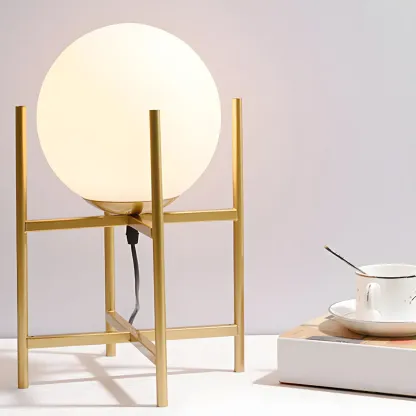 Minimalist Glass Globe Metal Night Table Lamp for Bedroom Image - 2