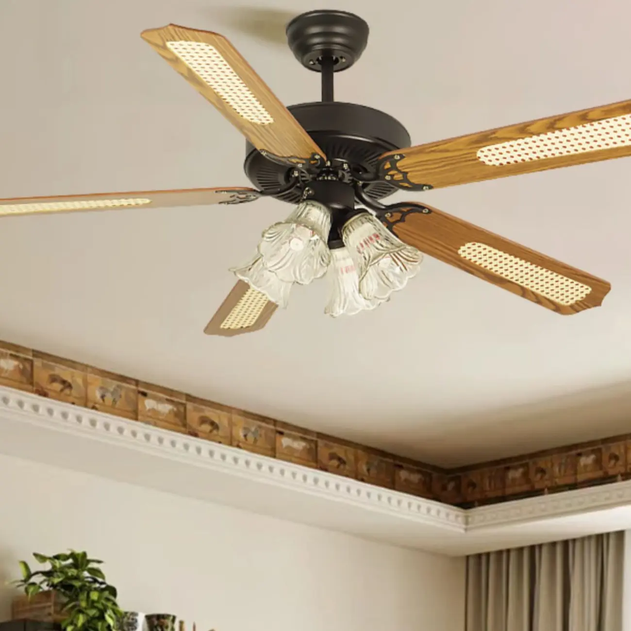 Modern Wood 4-Light 5-Blade Black Ceiling Fan with Remote Image - 1 | homeyfad