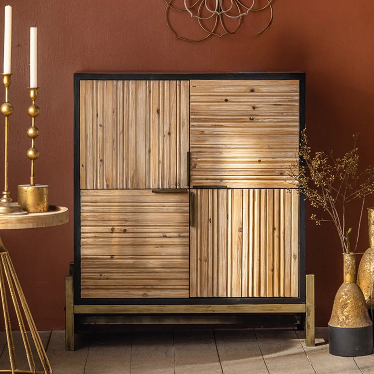 Industrial Wooden Freestanding Cabinet for Living Room Storage Image - 5 | homeyfad