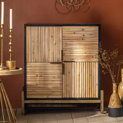 Industrial Wooden Freestanding Cabinet for Living Room Storage Image - 5