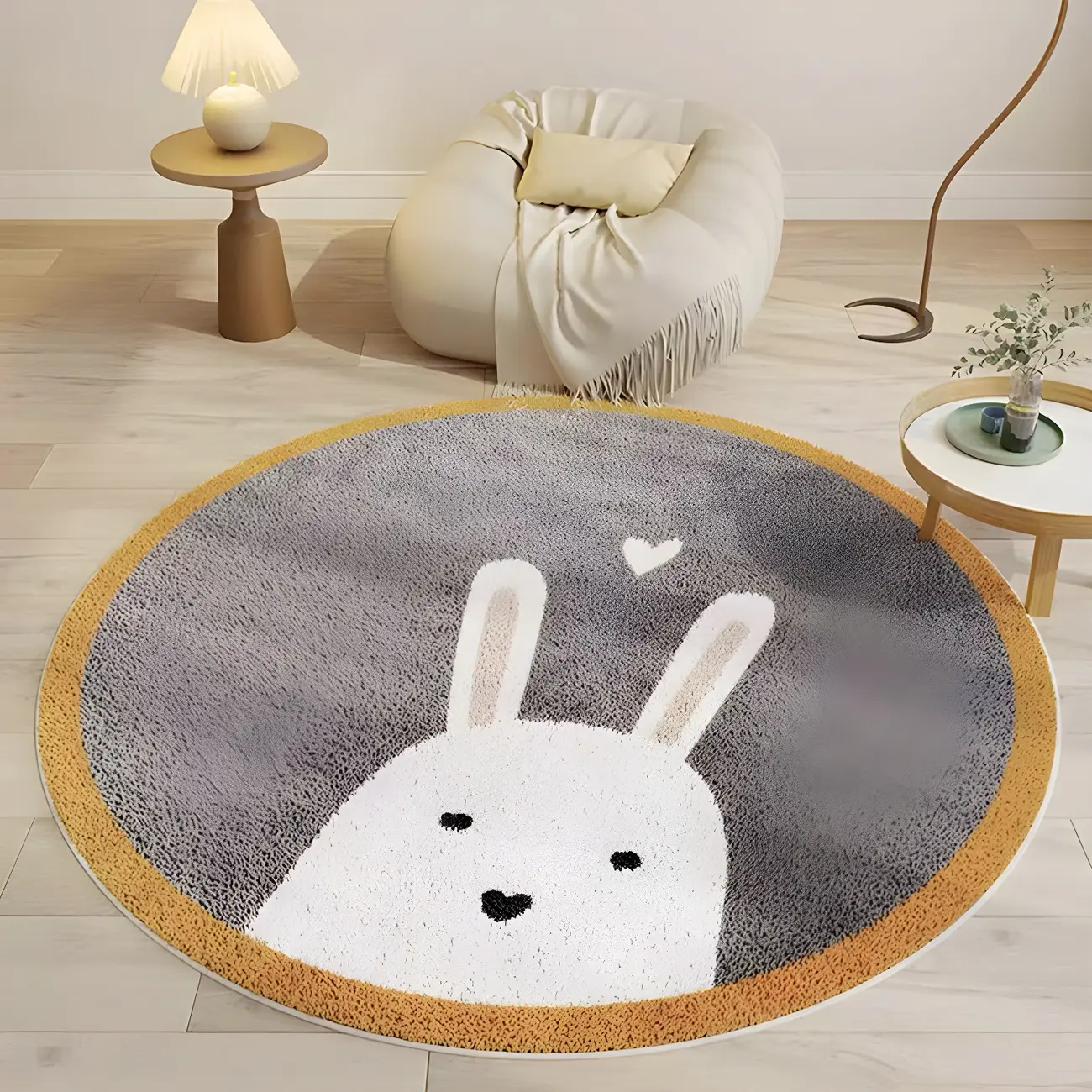 Kids Round Polyester Monkey Pattern Living Room Area Rug Image - 2 | homeyfad