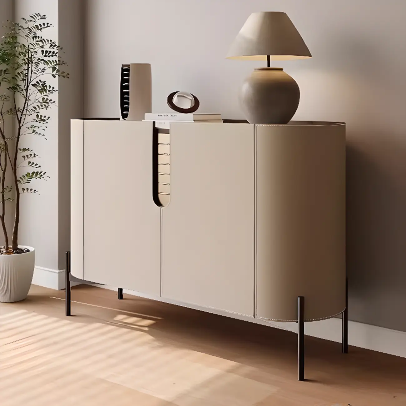 Modern Beige Stone Accent Cabinet with 4 Straight Legs Image - 4 | homeyfad