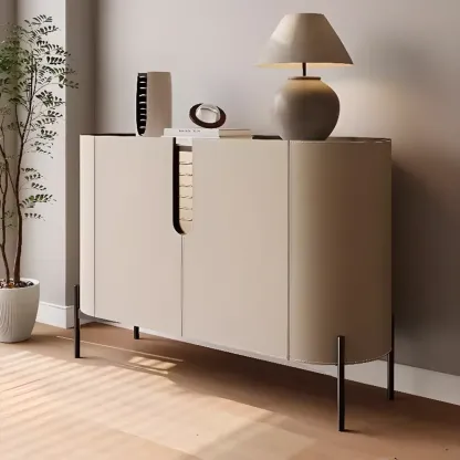 Modern Beige Stone Accent Cabinet with 4 Straight Legs Image - 4