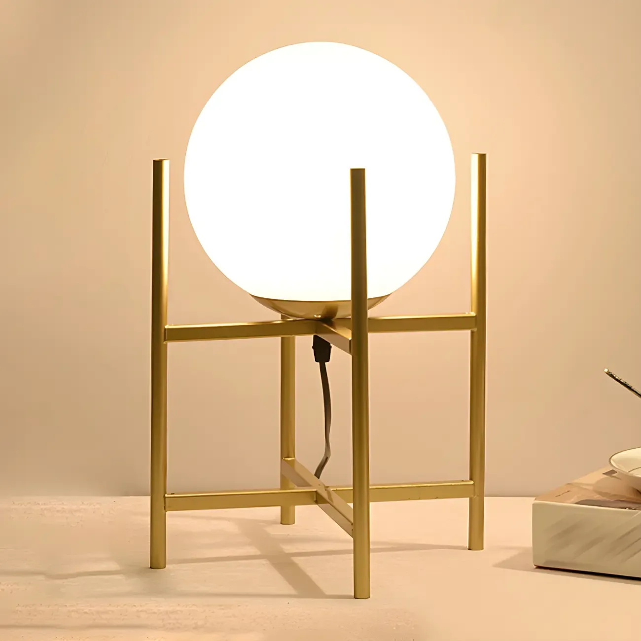 Minimalist Glass Globe Metal Night Table Lamp for Bedroom Image - 3