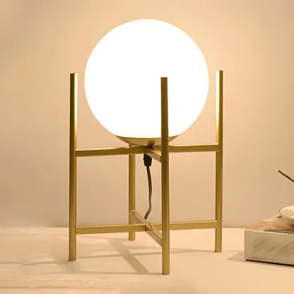 Minimalist Glass Globe Metal Night Table Lamp for Bedroom Image - 3
