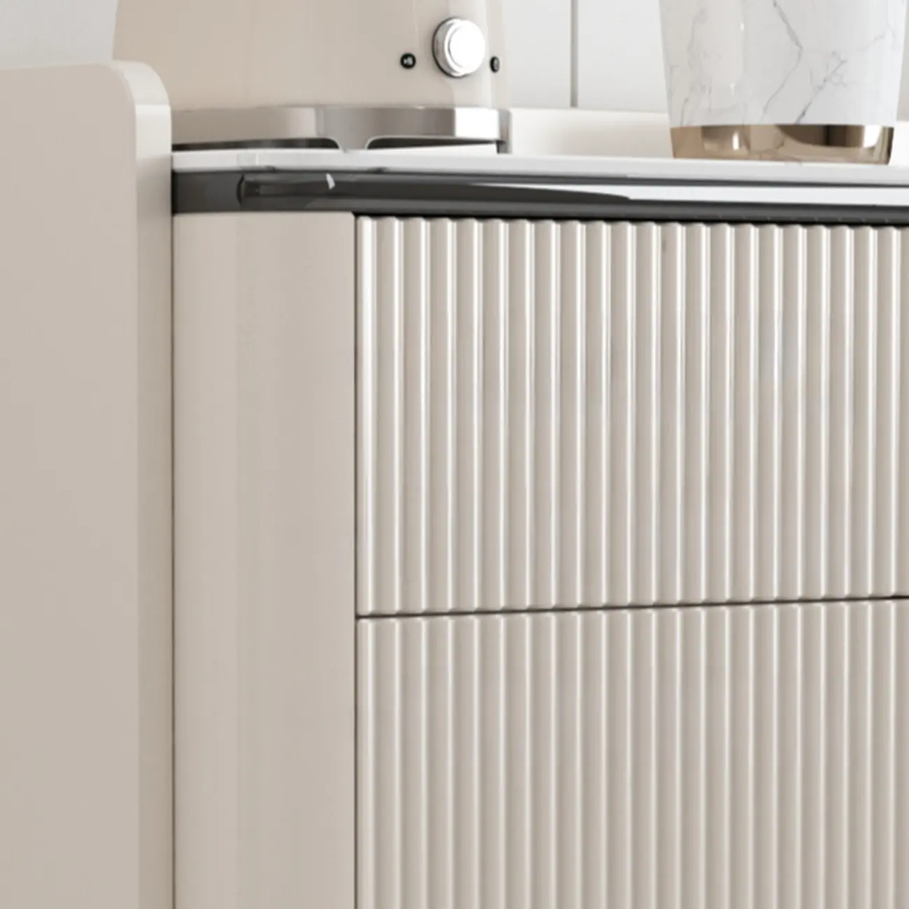 Modern White Sideboard Cabinet with Stone Top and Shelves Image - 11 | homeyfad