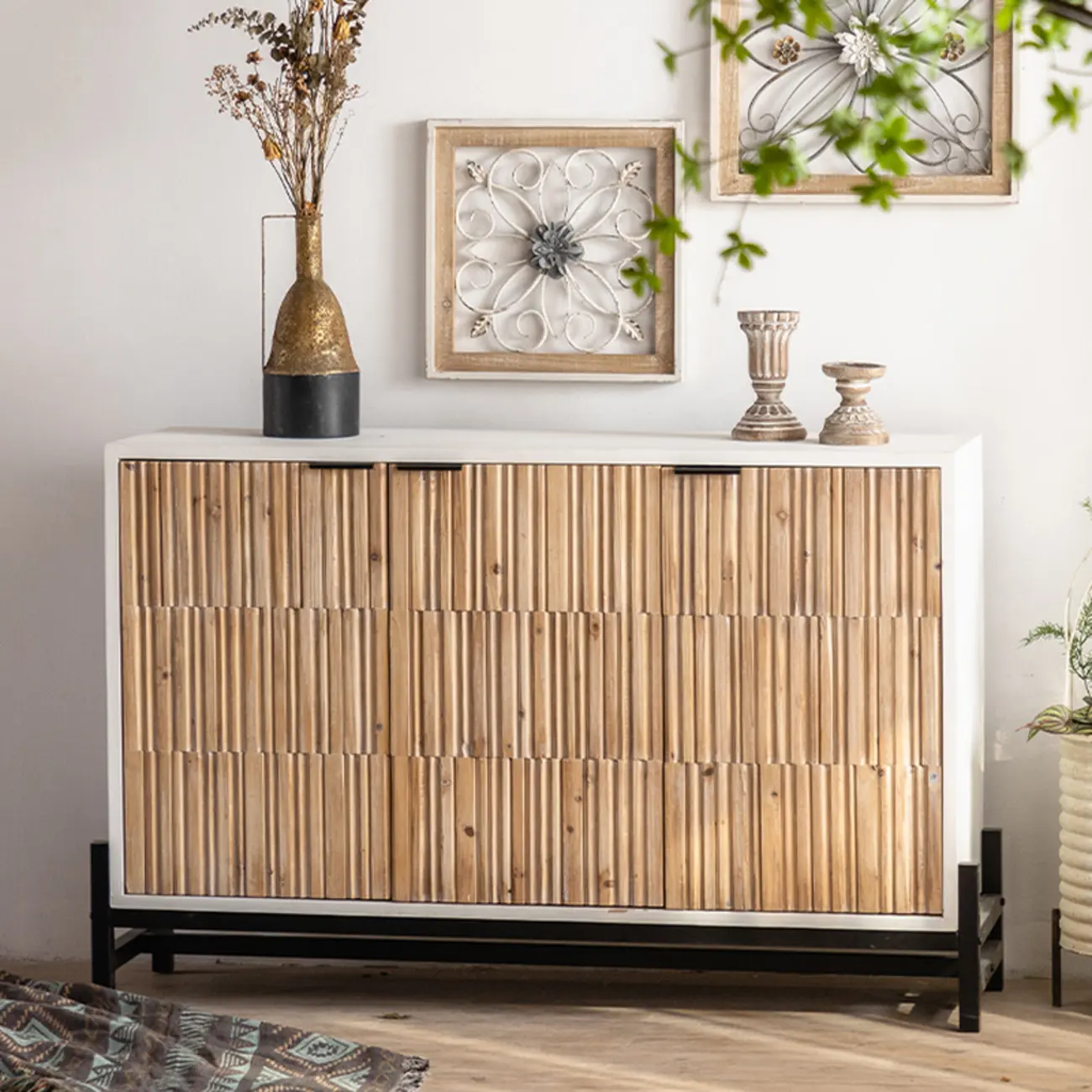 Industrial Wooden Freestanding Cabinet for Living Room Storage Image - 6 | homeyfad