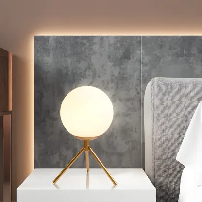 Minimalist Glass Globe Metal Night Table Lamp for Bedroom Image - 4