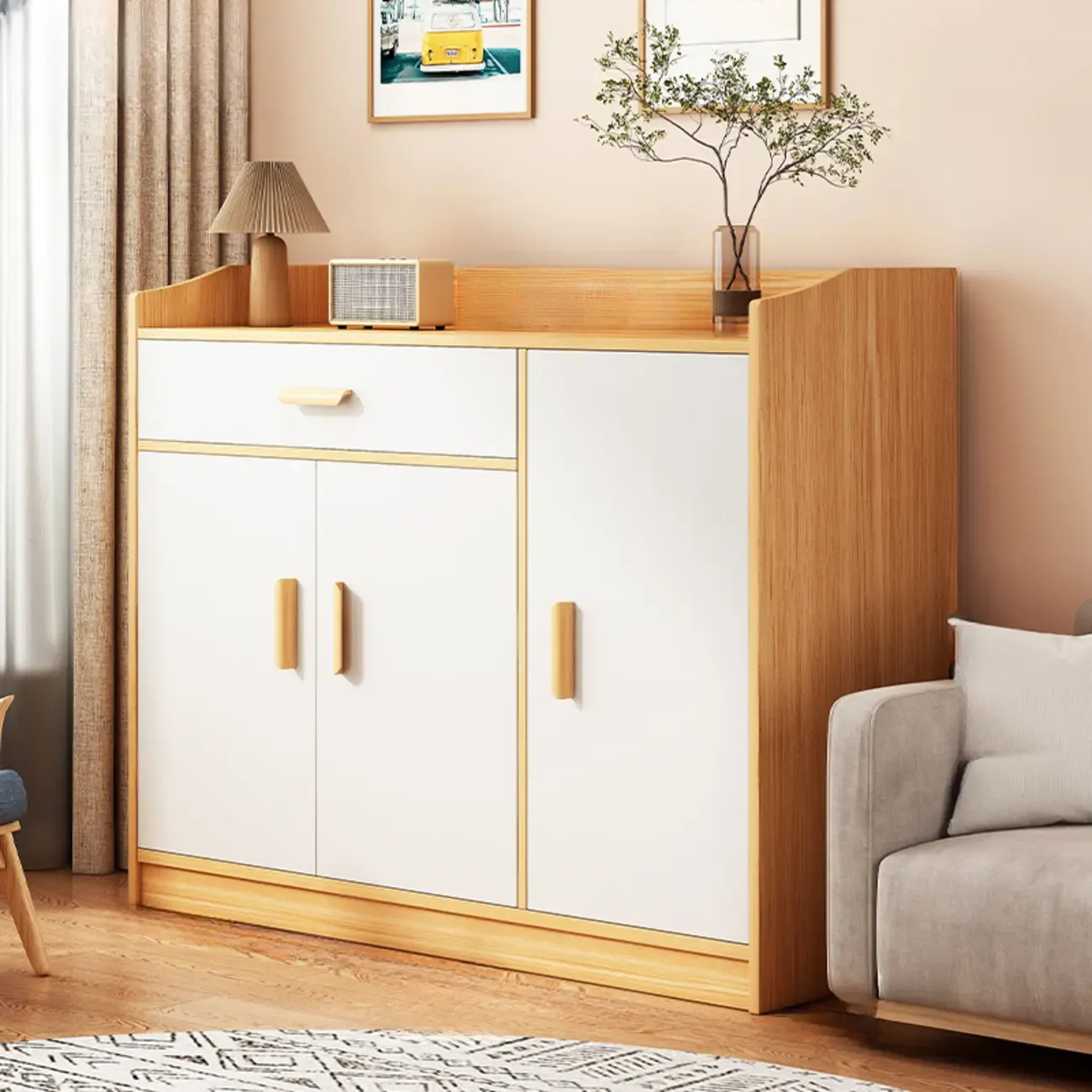 Modern White Storage Cabinet with Drawers for Entryway  Image - 9