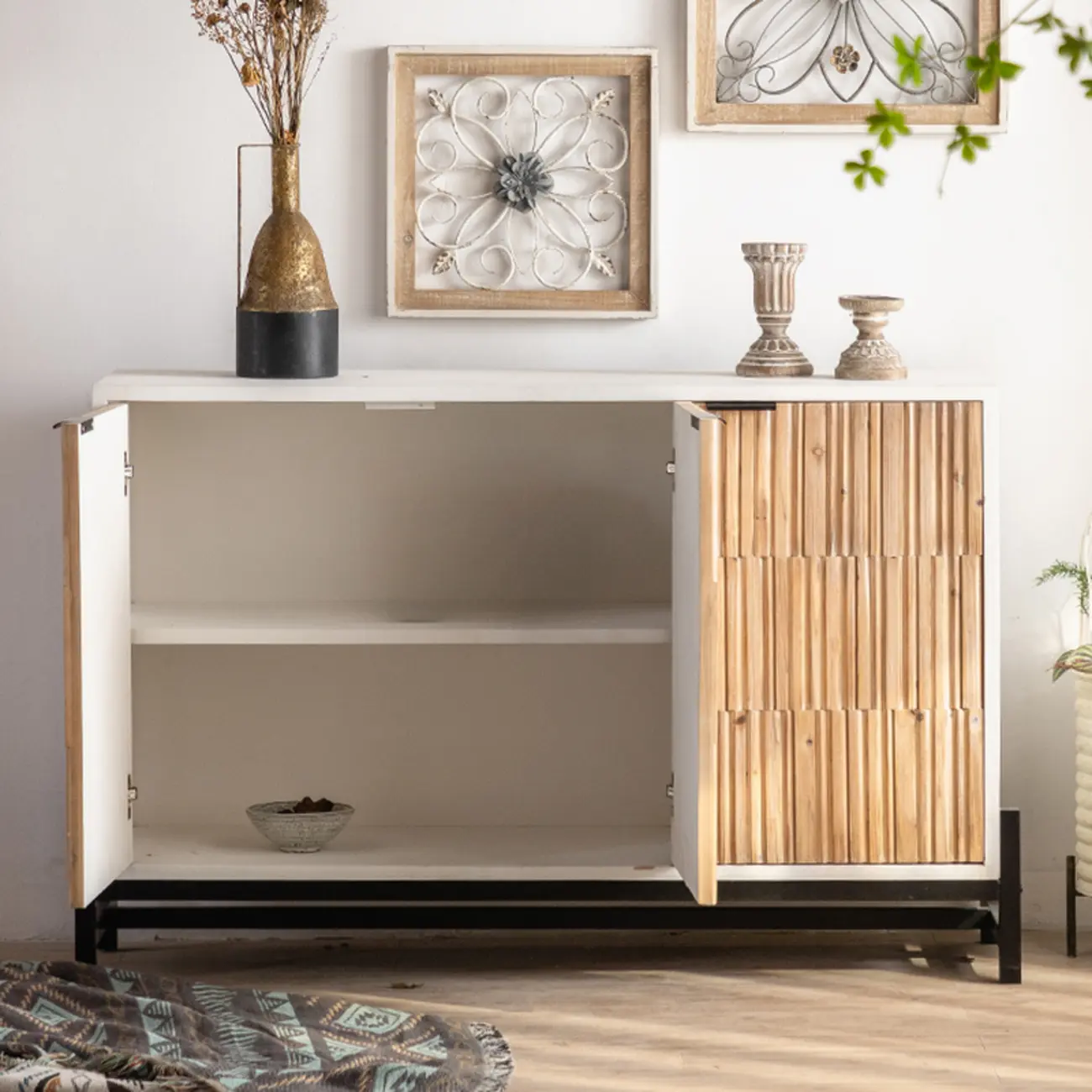 Industrial Wooden Freestanding Cabinet for Living Room Storage Image - 7 | homeyfad