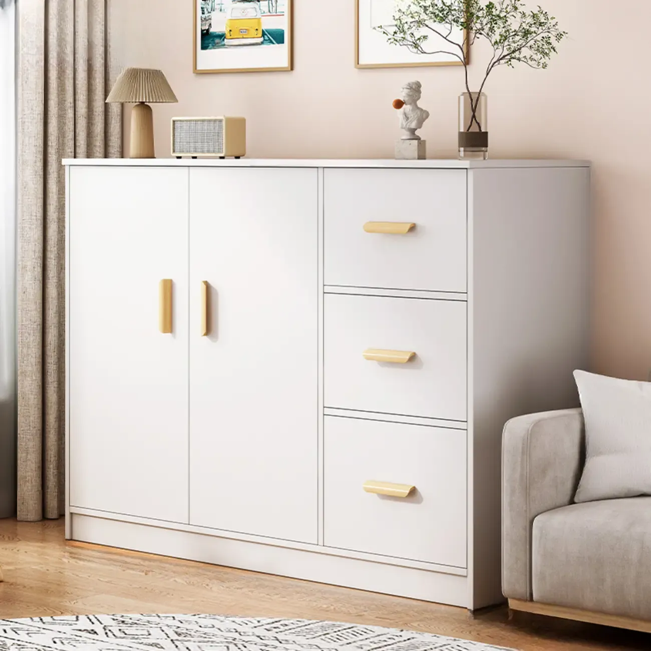 Modern White Storage Cabinet with Drawers for Entryway  Image - 10
