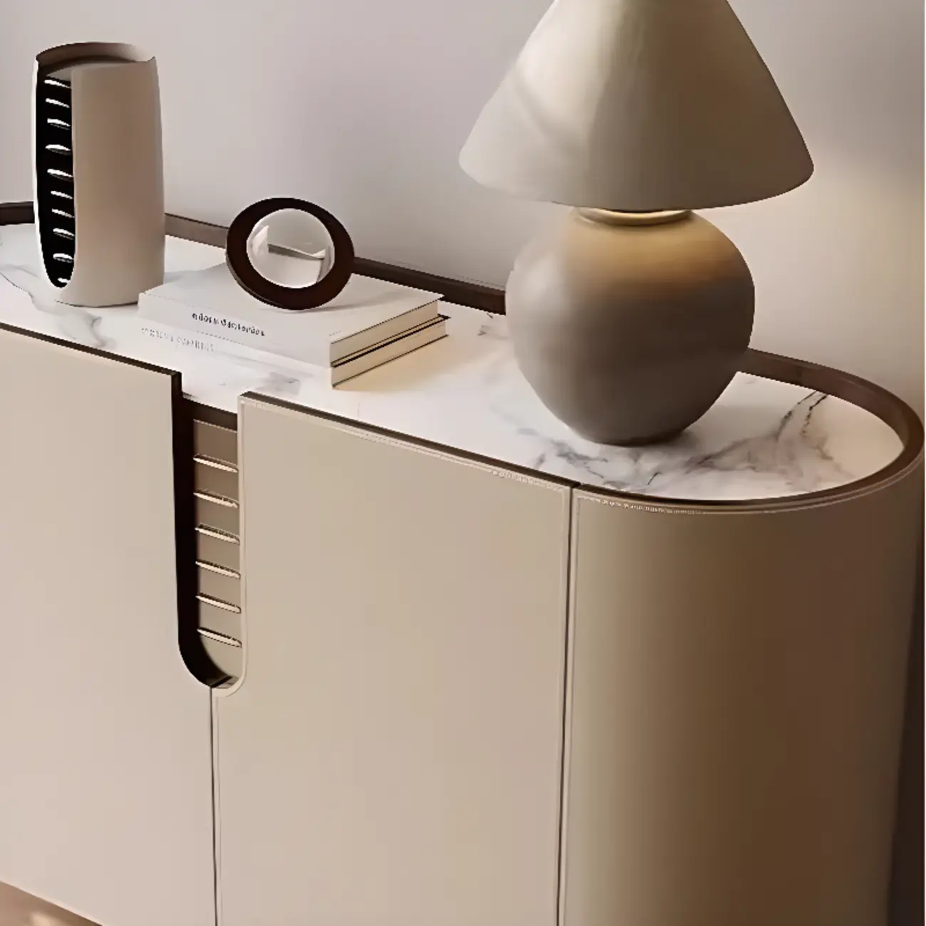 Modern Beige Stone Accent Cabinet with 4 Straight Legs Image - 7 | homeyfad