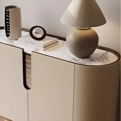 Modern Beige Stone Accent Cabinet with 4 Straight Legs Image - 7