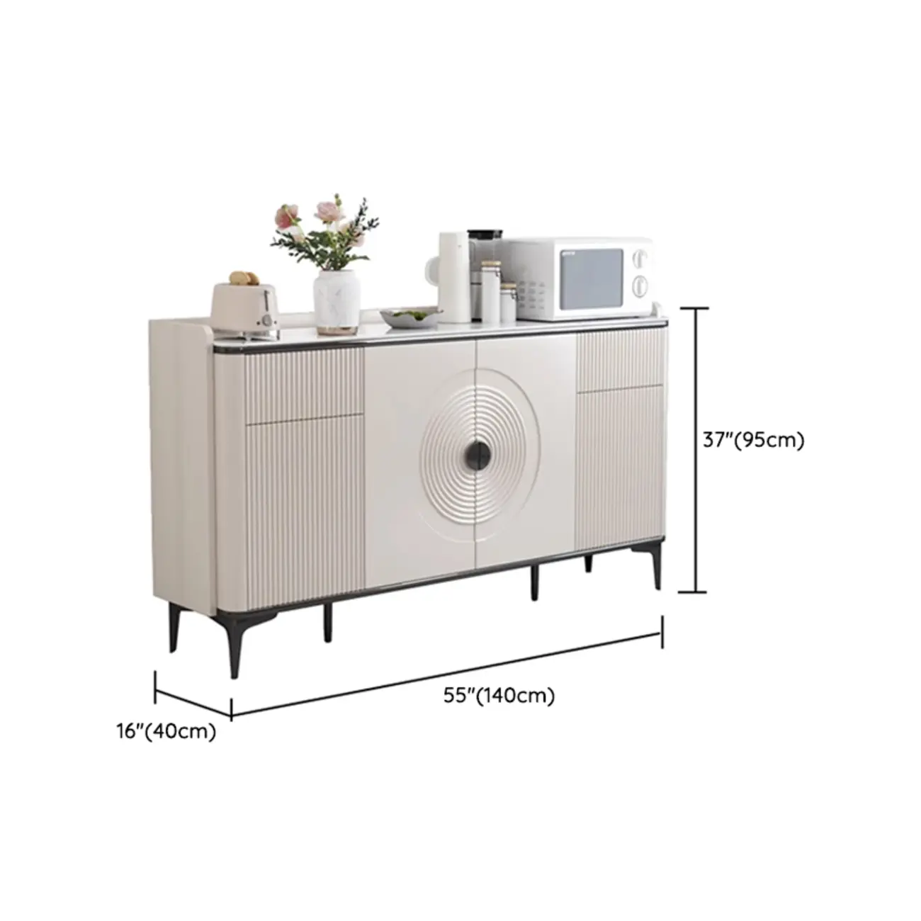 Modern White Sideboard Cabinet with Stone Top and Shelves #size | homeyfad