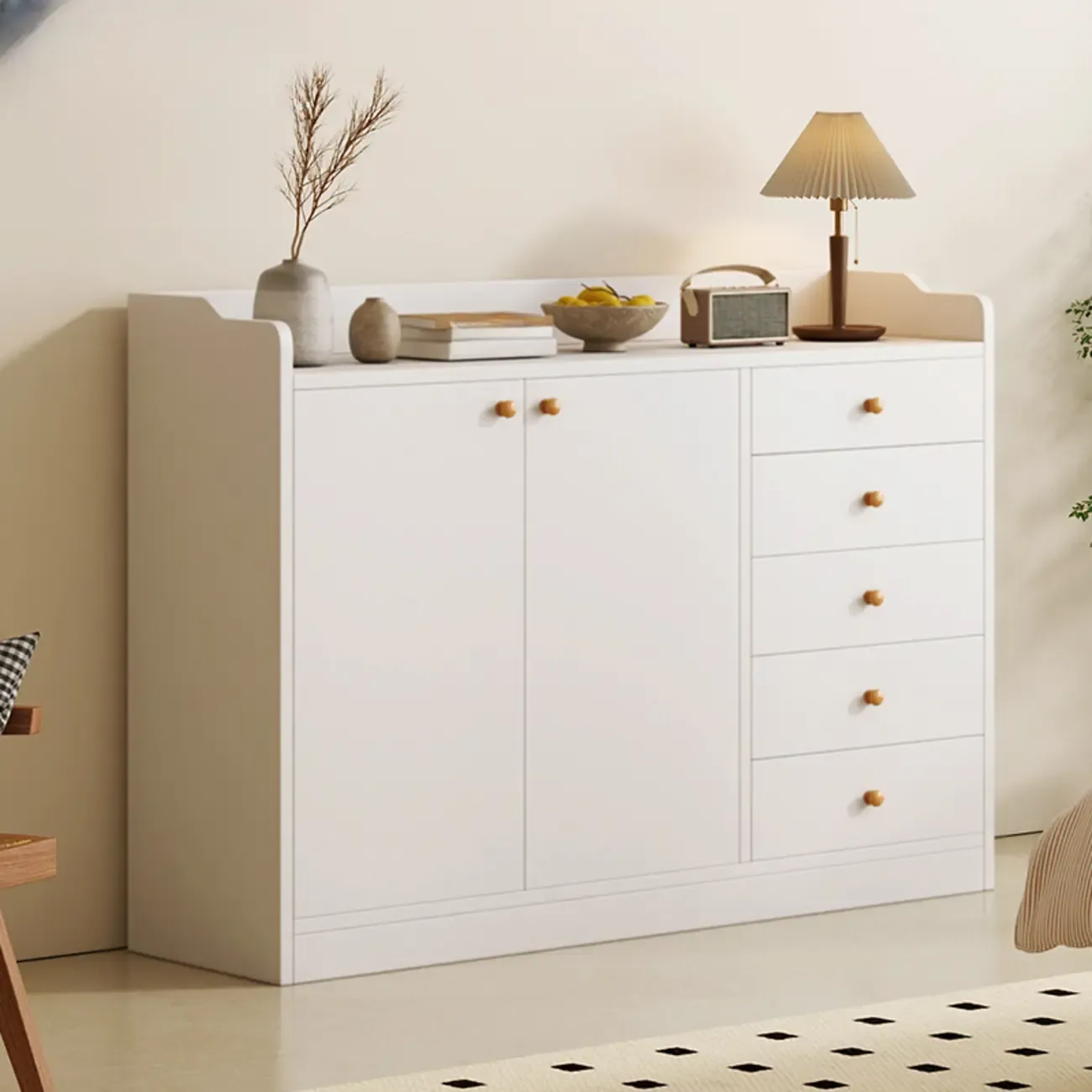 Modern White Storage Cabinet with Drawers for Entryway  Image - 11